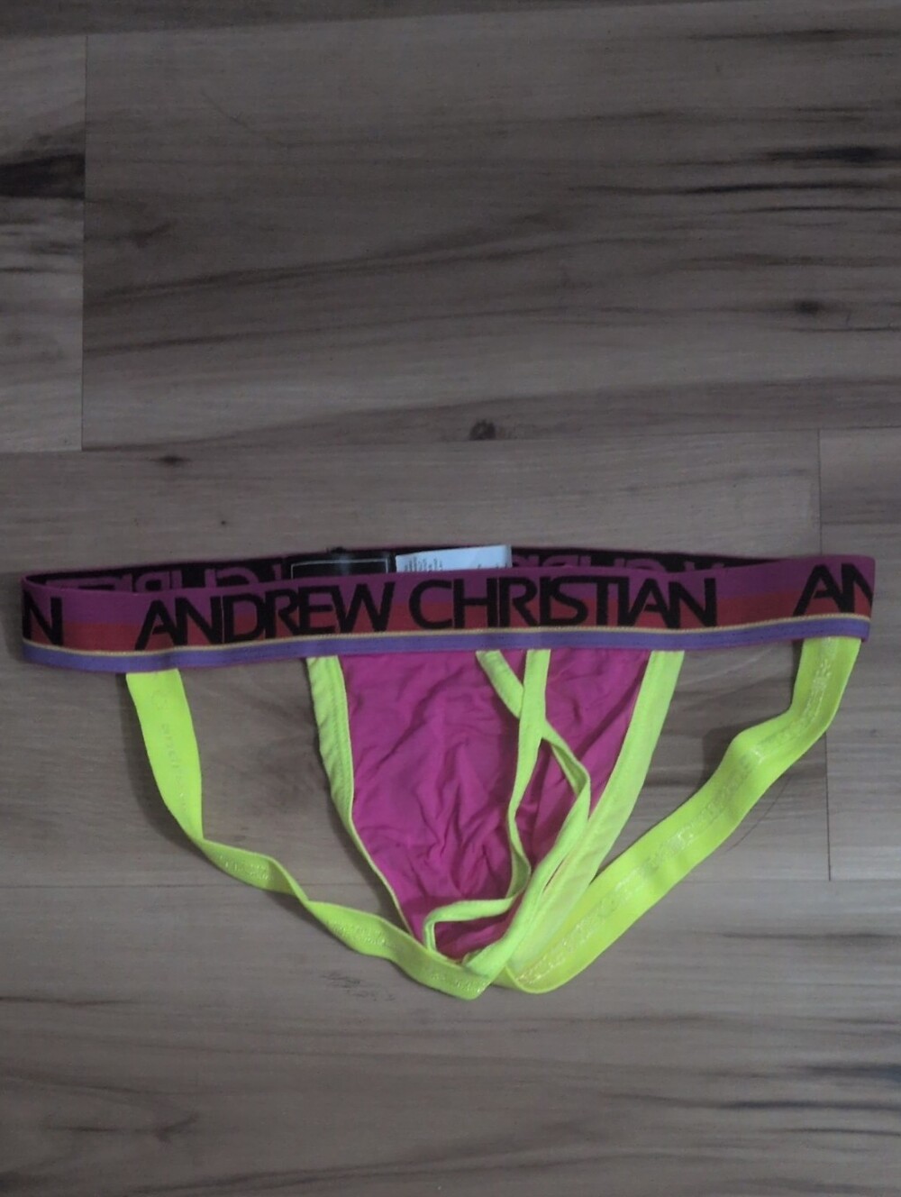 Andrew Christian Pink & Neon Yellow Strappy Jock